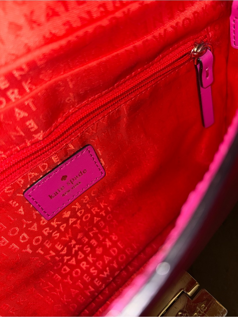 Kate Spade Hot Pink Leather Convertible Clutch Crossbody Gold Turn Lock - Picture 5 of 8